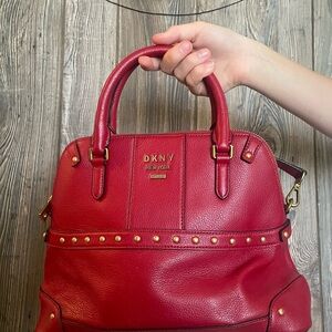 DKNY Cherry Red Satchel with Gold Accents